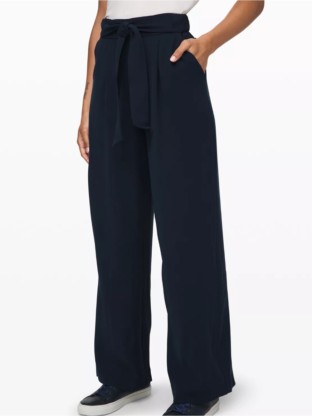 Lululemon NOIR Pant Black Wide Leg Tie Front Trousers Relaxed Fit - Picture 5 of 12